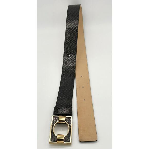 Banana Republic Snake Embossed Leather Belt Gold Buckle Size S Black
